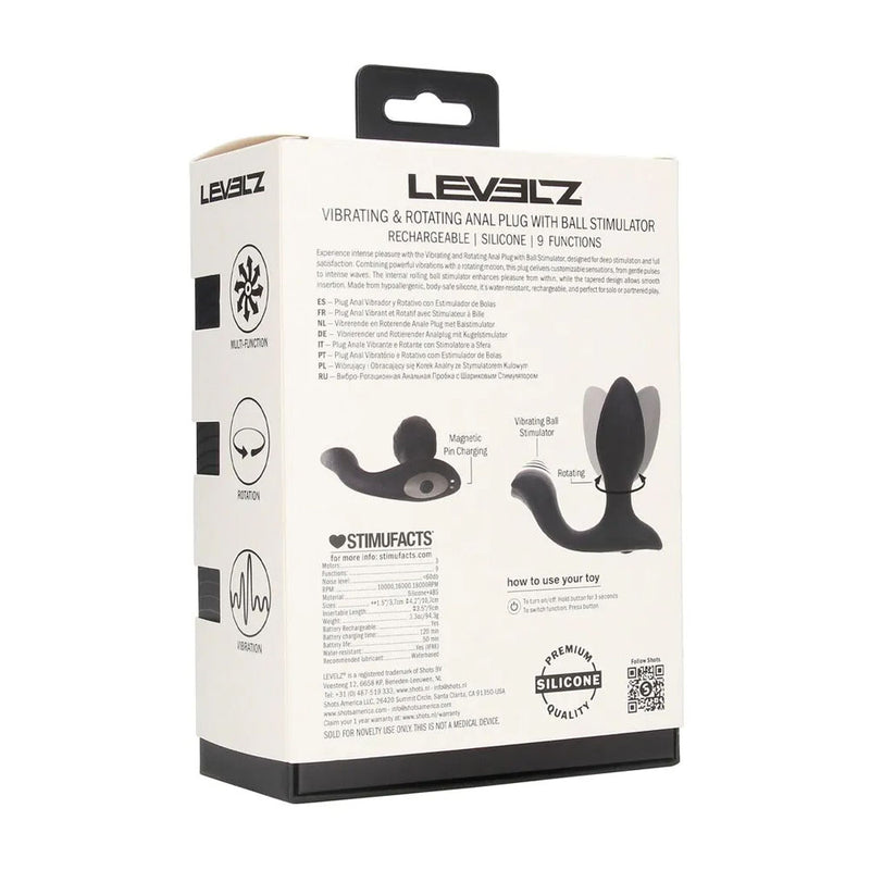 LEVELZ Vibrating & Rotating Anal Plug with Ball Stimulator - Black 10.7 cm USB Rechargeable Vibrating Butt Plug