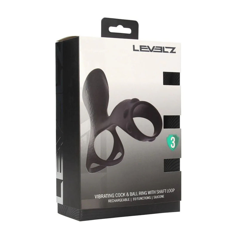 LEVELZ Vibrating Cock & Ball Ring with Shaft Loop - Black USB Rechargeable Vibrating Cock & Ball Rings