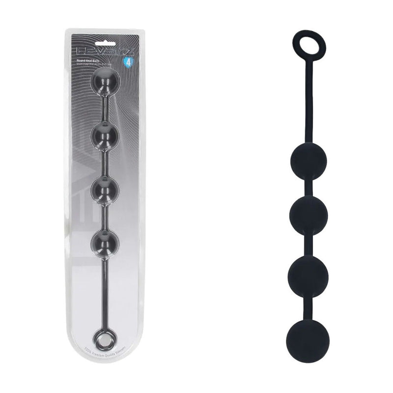 LEVELZ Round Silicone Anal Balls - L - 40mm - Black 40.5 cm Large Anal Beads