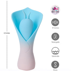 Maia MINA - Blue - Blue/Pink USB Rechargeable Fluttering Flower Stimulator