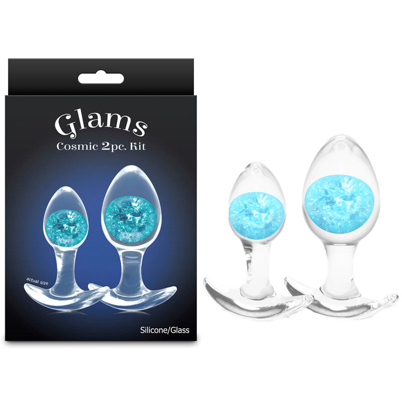 Glams Cosmic 2pc Kit - Blue - Clear/Blue Butt Plugs - Set of 2 Sizes