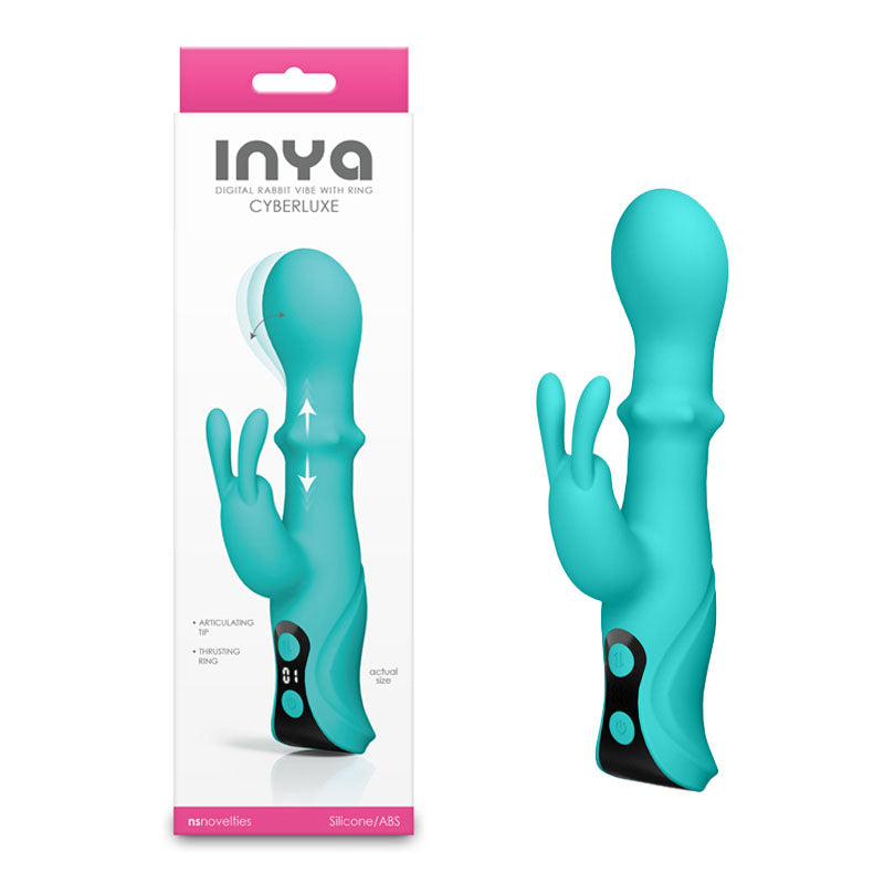 INYA Cyberluxe - Aqua - Aqua 18 cm USB Rechargeable Rabbit Vibrator with Sliding Ring Shaft
