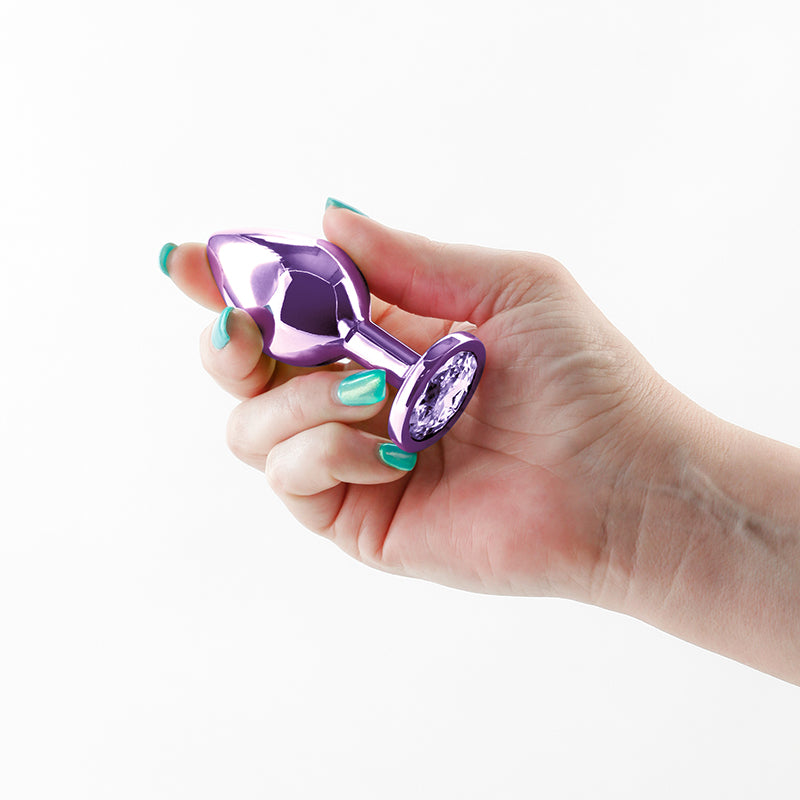 Rear Assets - Medium - Purple - Purple 8.2 cm Medium Metal Butt Plug with Purple Round Gem Base