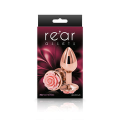 Rear Assets Rose - Small - Rose Gold 7.6 cm Metal Butt Plug with Pink Rose Base
