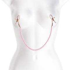Bound Nipple Clamps - DC1 - Pink - Gold Nipple Clamps with Pink Pearl Chain