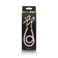 Bound Nipple Clamps - DC1 - Pink - Gold Nipple Clamps with Pink Pearl Chain