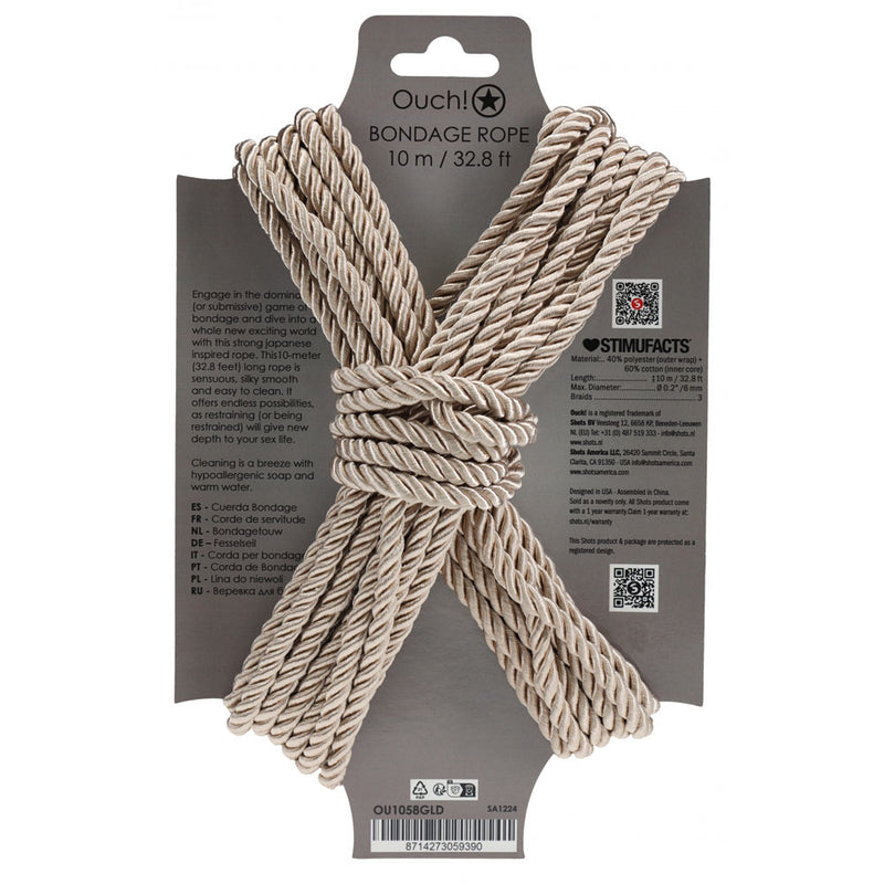 OUCH! Bondage Rope - 10 M - Gold - Gold Nylon Bondage Rope - 10 metre Length