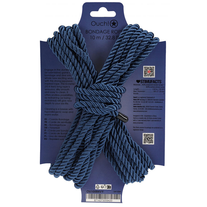 OUCH! Bondage Rope - 10 M - Navy Blue - Navy Blue Nylon Bondage Rope - 10 metre Length