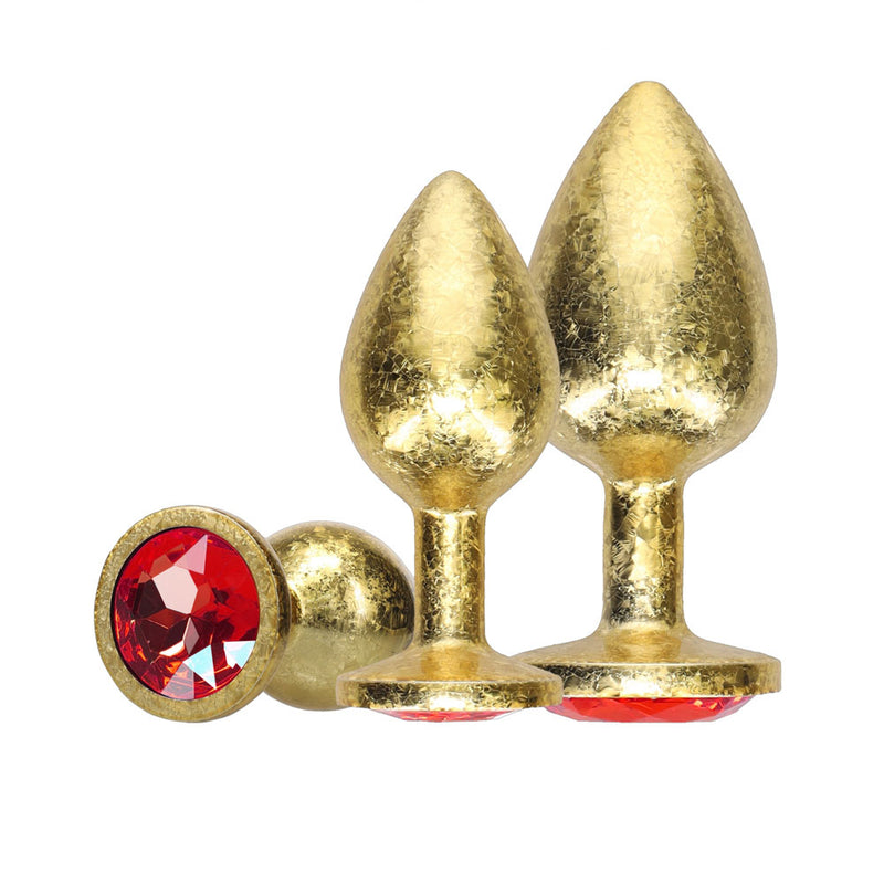OUCH! Milan Collection - Metal Anal Plug Set - Gold - Gold Butt Plugs with Gem Bases - Set of 3 Sizes
