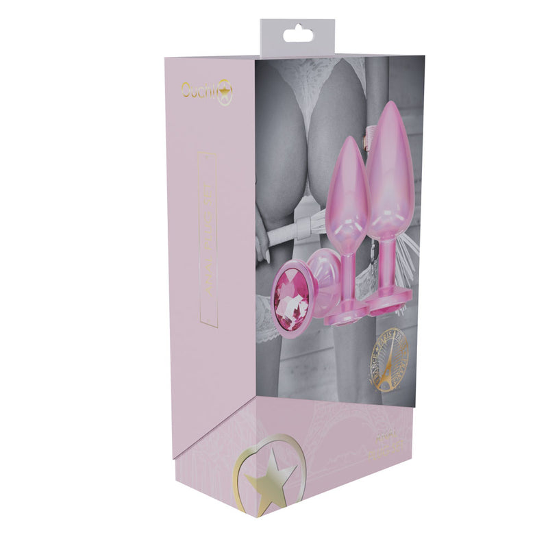 OUCH! Paris Collection - Metal Anal Plug Set - Pink - Metallic Pink Butt Plugs with Gem Bases - Set of 3 Sizes