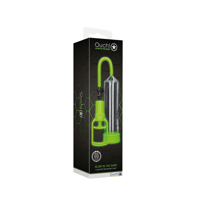 OUCH! Glow In The Dark Comfort Beginner Pump - Clear/Glow Penis Pump