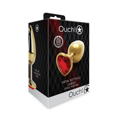 OUCH! Heart Gem Gold Butt Plug - Large - Gold 9.3 cm Large Butt Plug with Heart Gem Base