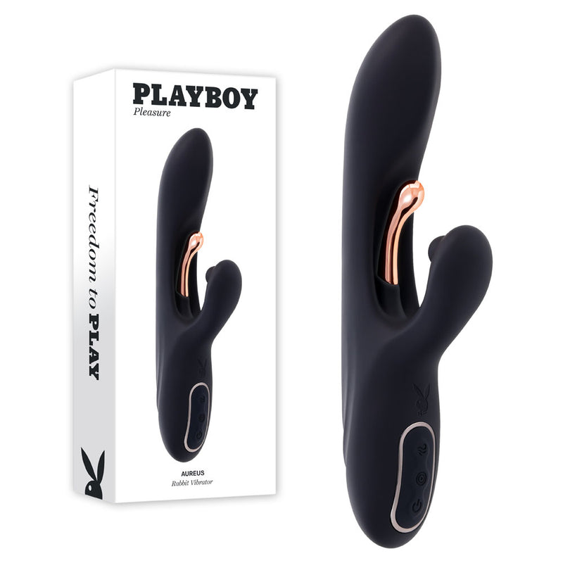 Playboy Pleasure AUREUS - Black 22.7 cm USB Rechargeable Rabbit Vibrator with Internal Flicker