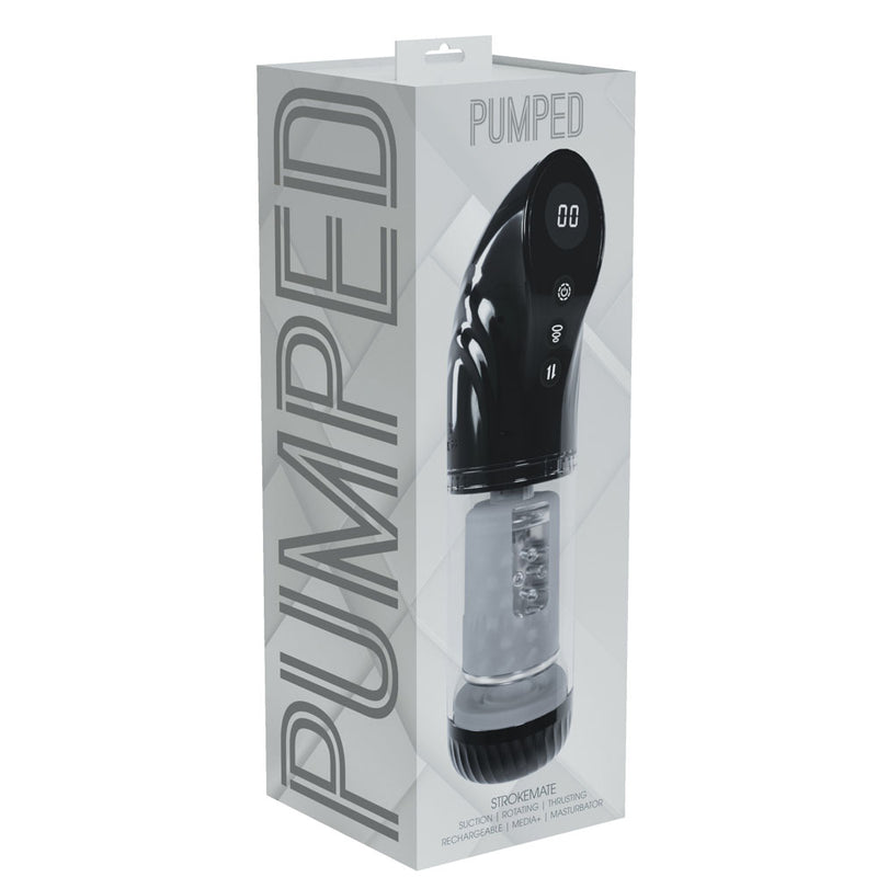 PUMPED Strokemate - Black/Clear USB Rechargeable Sucking Rotating and Thrusting Auto Masturbator