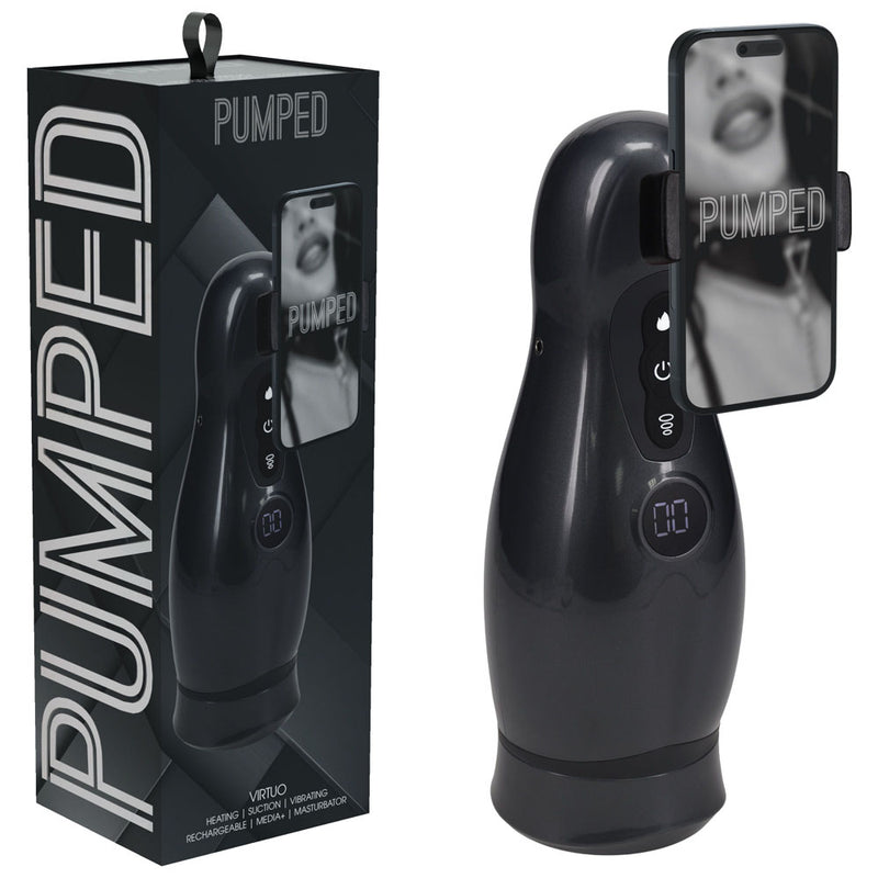 PUMPED Virtuo - Gunmetal - Gunmetal Grey/Clear USB Rechargeable Sucking And Vibrating Auto Masturbator