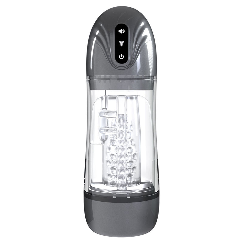 PUMPED SonicPull - Gunmetal - Gunmetal Grey/Clear USB Rechargeable Sucking And Vibrating Auto Masturbator