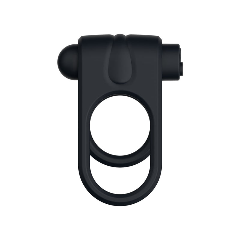 Passion Play Silicone Vibrating Dual Cockring - Black USB Rechargeable Cock & Balls Ring