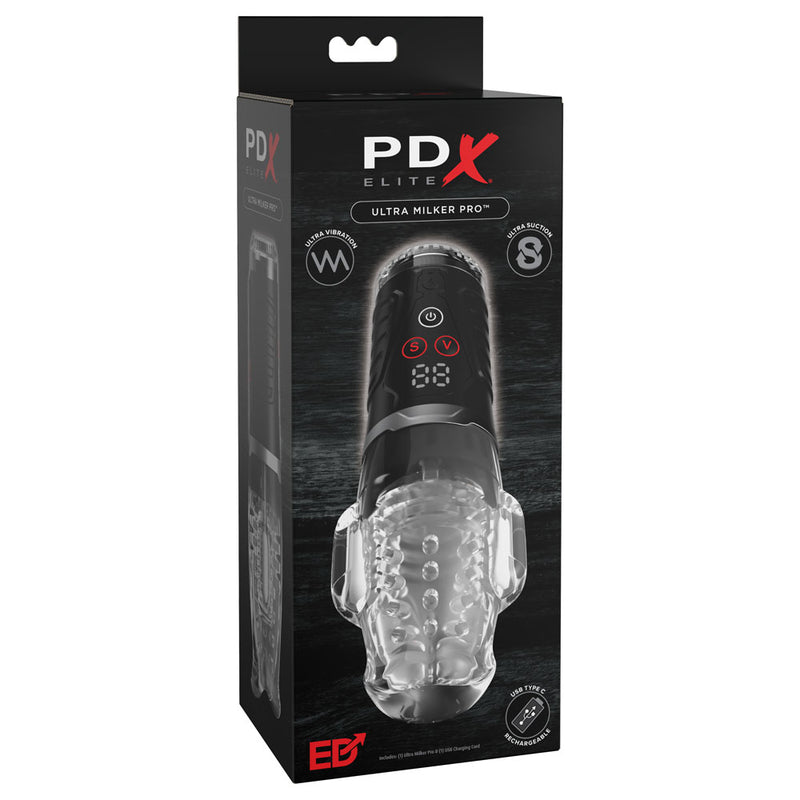 PDX Elite Ultra Milker Pro - Clear USB Rechargeable Vibrating & Sucking Auto Stroker