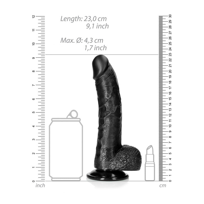 REALROCK Realistic Regular Curved Dong with Balls - 20.5 cm - Black 20.5 cm (8'') Dong