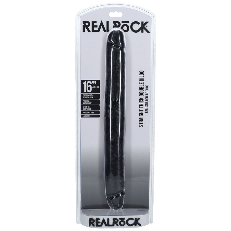 REALROCK 40cm Thick Double Dildo - Black - Black 40 cm (16'') Thick Double Dong