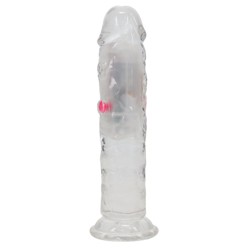REALROCK 6'' No Balls Wireless Rechargeable LED Vibrating Dong - Clear with LED 16.5 cm USB Rechargeable Vibrating Dong with Remote