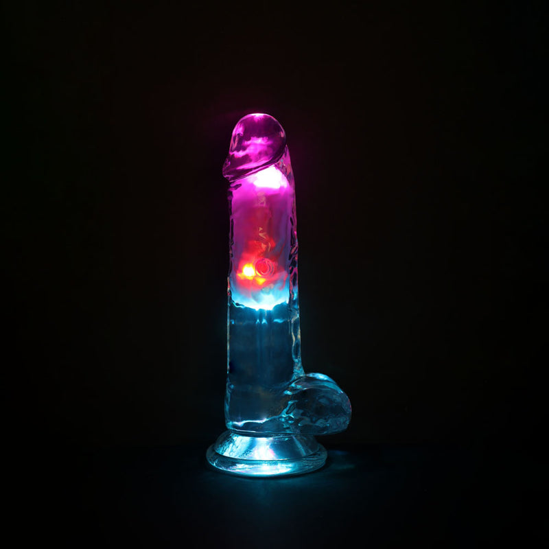 REALROCK 7'' with Balls Wireless Rechargeable LED Vibrating Dong - Clear with LED 19.5 cm USB Rechargeable Vibrating Dong with Remote
