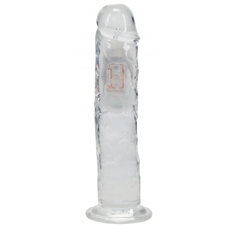 REALROCK 8'' No Balls Wireless Rechargeable LED Vibrating Dong - Clear with LED 22 cm USB Rechargeable Vibrating Dong with Remote