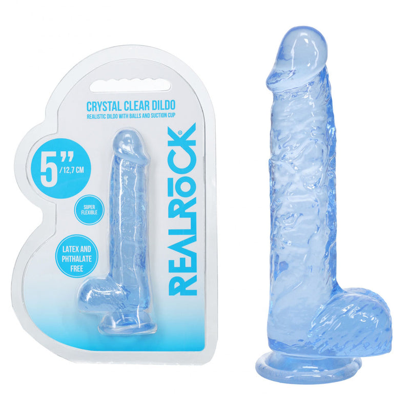 REALROCK 5'' Crystal Clear Dildo with Balls - Blue - Clear Blue 14.7 cm Dong