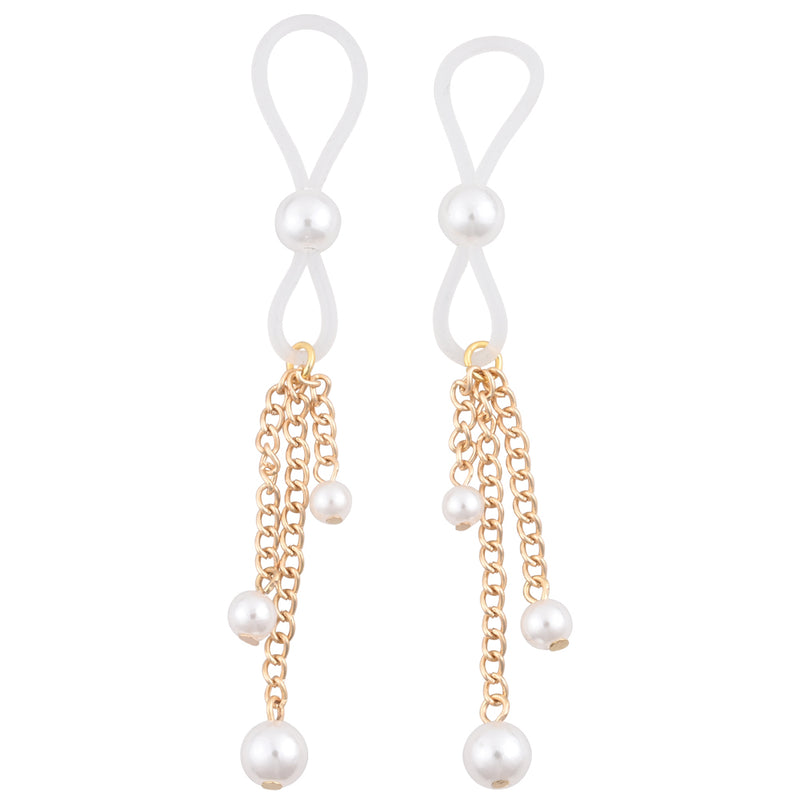 Sex & Mischief Pearl Nipple Ties - Gold/Pearl Nipple Restraints - Set of 2
