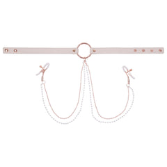Sex & Mischief Peaches n CreaMe Collar with Nipple Clamps - Peach Nipple Restraints