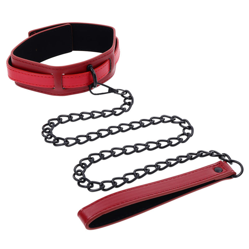 S&M Exs & Ohs Collar and Leash - Red Neck Restraint
