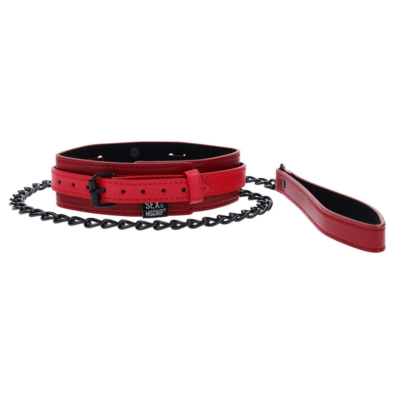 S&M Exs & Ohs Collar and Leash - Red Neck Restraint