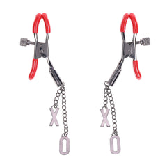 S&M Exs & Ohs Nipple Clamps - Red Tipped Metal Nipple Clamps - Set of 2