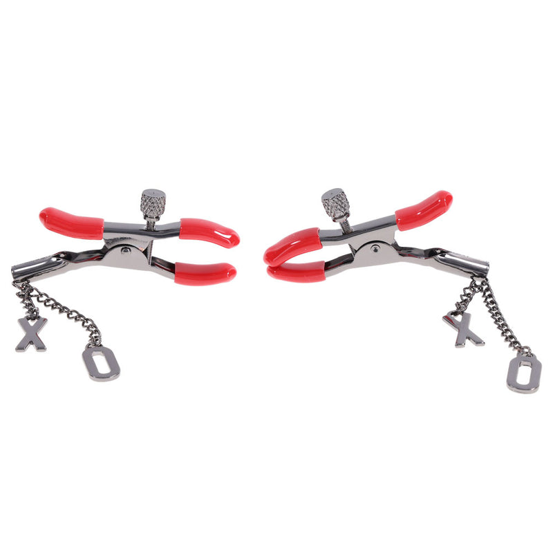 S&M Exs & Ohs Nipple Clamps - Red Tipped Metal Nipple Clamps - Set of 2