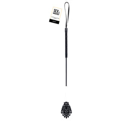 Sex & Mischief Lace Silicone Crop - Black/White 50 cm Crop Whip