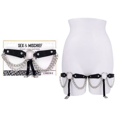 Sex & Mischief Chain Lace Garters - Black/Metal Garters
