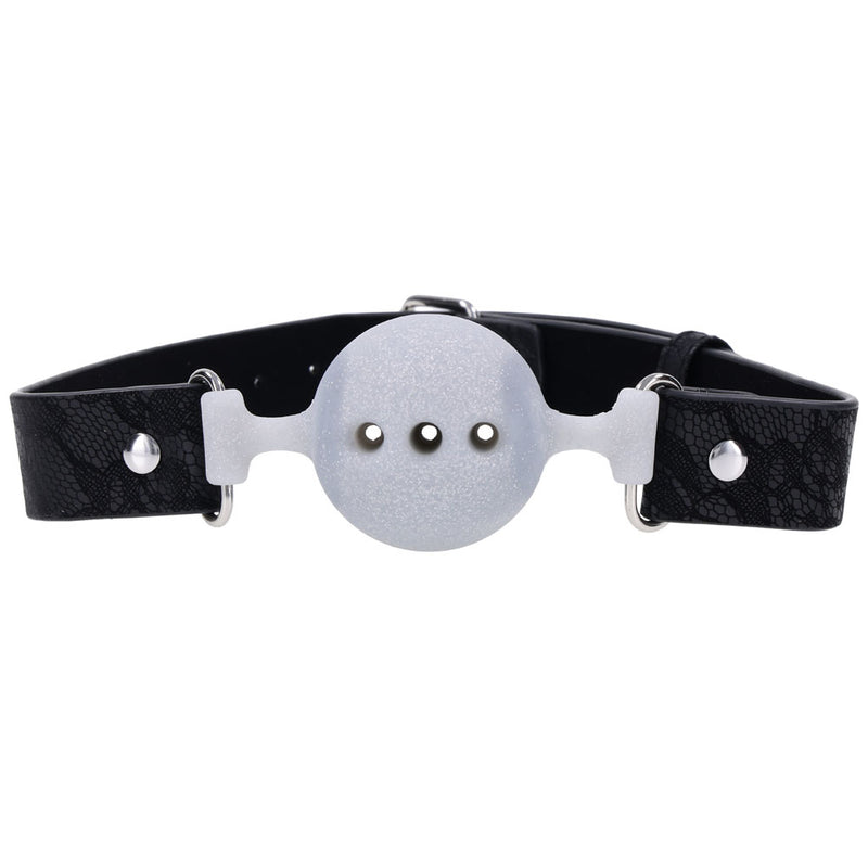 Sex & Mischief Lace Silicone Breathable Ball Gag - Black/Grey Mouth Restraint