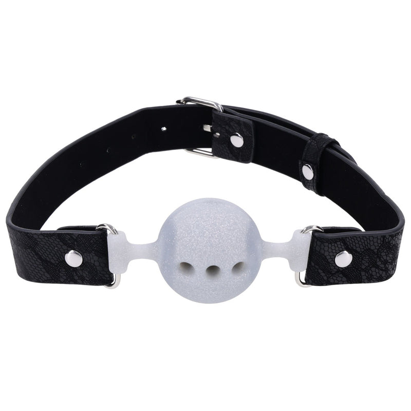 Sex & Mischief Lace Silicone Breathable Ball Gag - Black/Grey Mouth Restraint