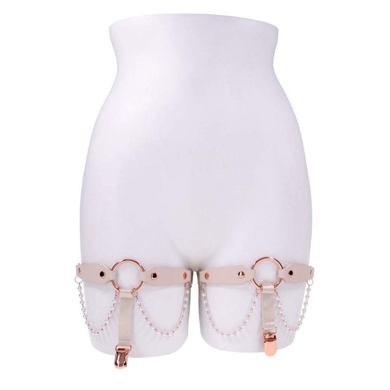 Sex & Mischief Peaches n CreaMe Pearl Garters - Peach / Rose Gold Garters with Pearls - Set of 2
