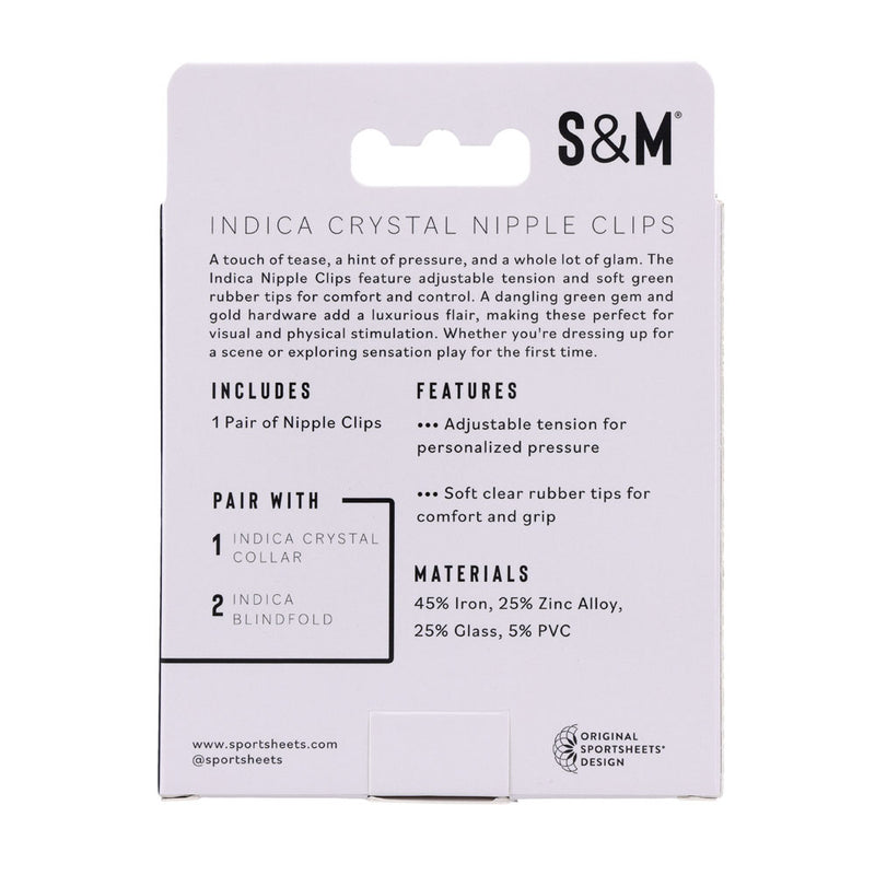 Sex & Mischief Indica Crystal Nipple Clips - Gold Nipple Clips with Emerald Gems