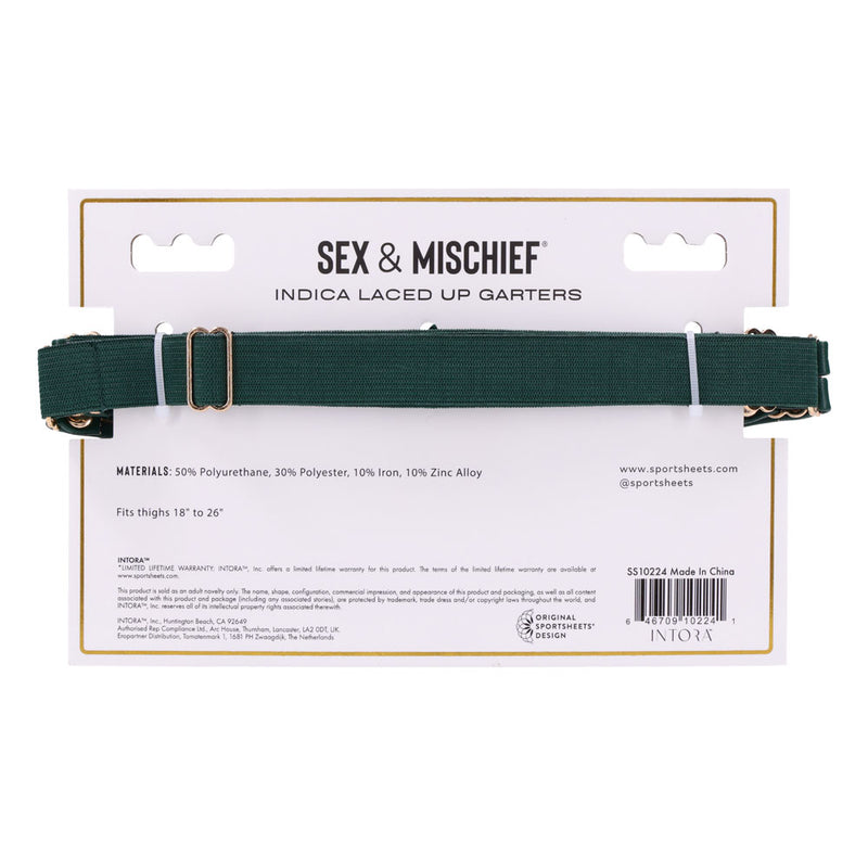 Sex & Mischief Indica Laced Up Garters - Green/Gold Garters - Set of 2