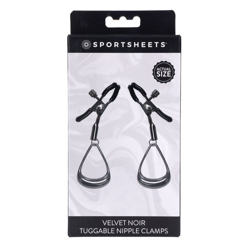 SPORTSHEETS Velvet Noir Tuggable Nipple Clamps - Gunmetal Adjustable Nipple Restraints
