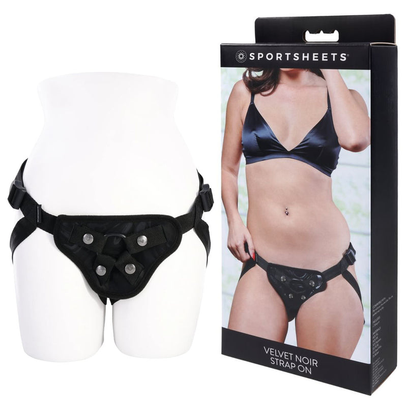SPORTSHEETS Velvet Noir Strap On - Black Adjustable Strap-On Harness (No Probe Included)
