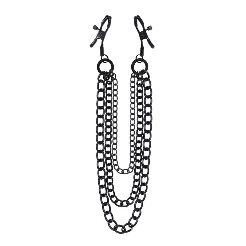 SPORTSHEETS Signature Midnight Muse exCHAINgeable Nipple Jewelry - Black Nipple Clamps with Chain