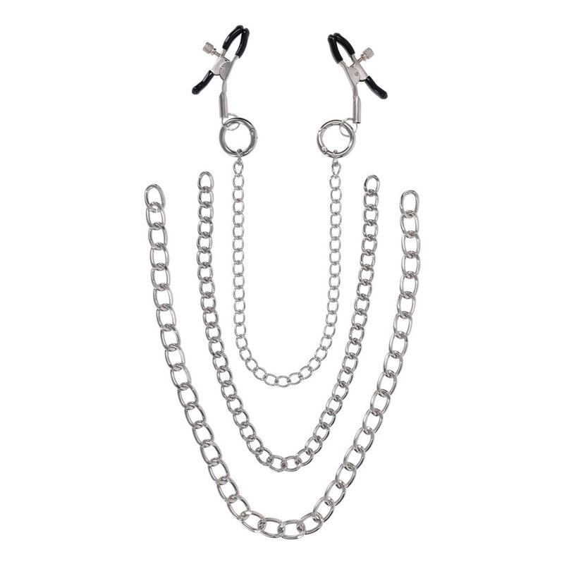 SPORTSHEETS Signature exCHAINgeable Nipple Jewelry - Silver Nipple Clamps with Chain