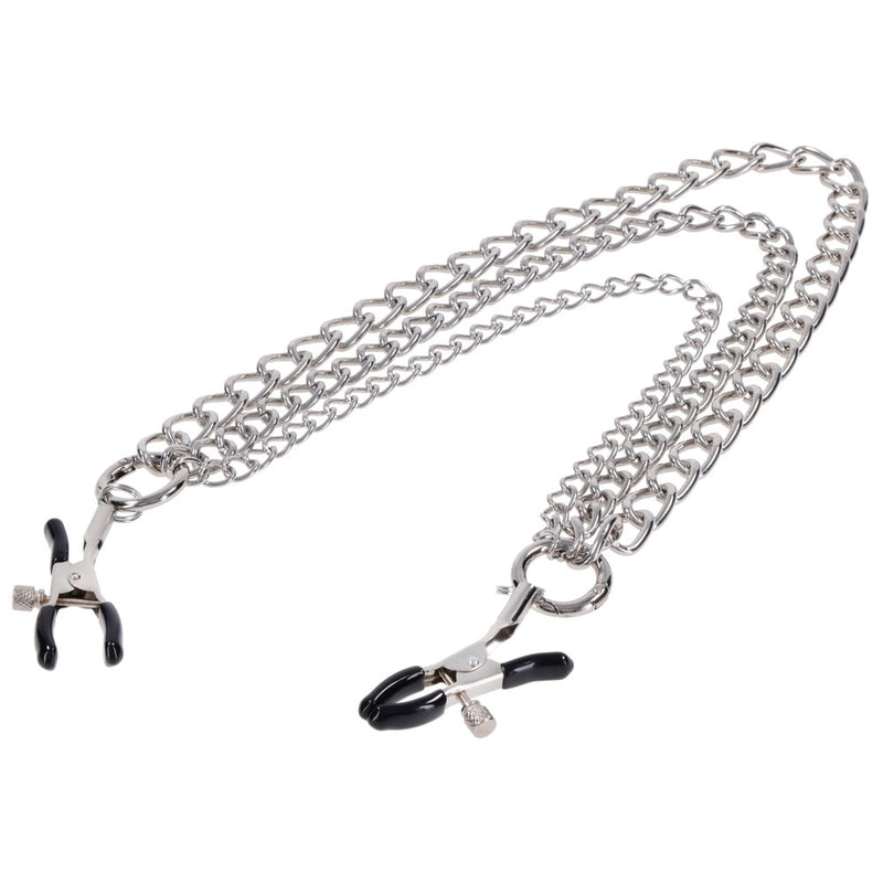 SPORTSHEETS Signature exCHAINgeable Nipple Jewelry - Silver Nipple Clamps with Chain