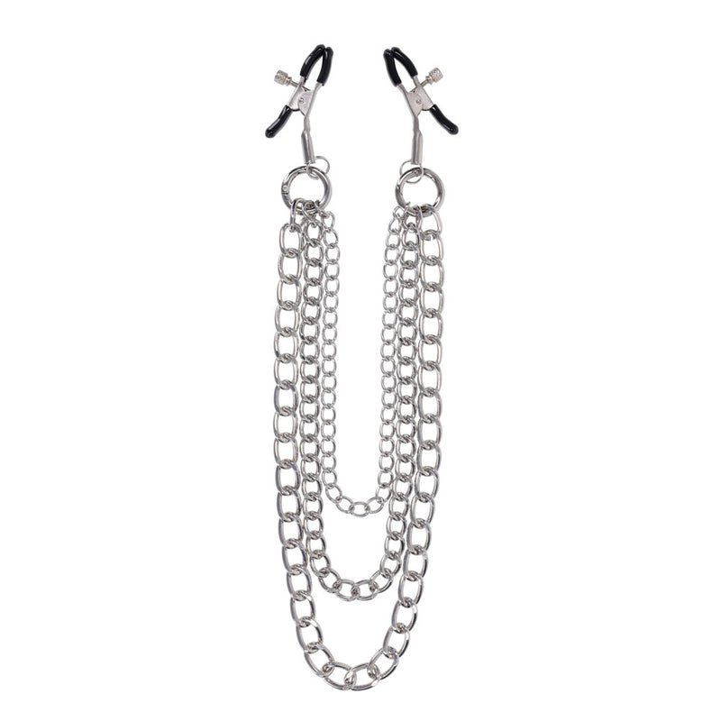 SPORTSHEETS Signature exCHAINgeable Nipple Jewelry - Silver Nipple Clamps with Chain
