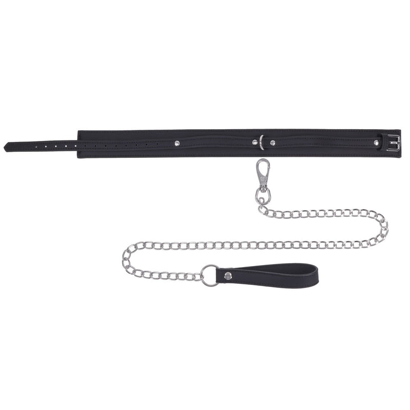 SPORTSHEETS Signature Midnight Muse Collar & Leash - Black Adjustable Restraint