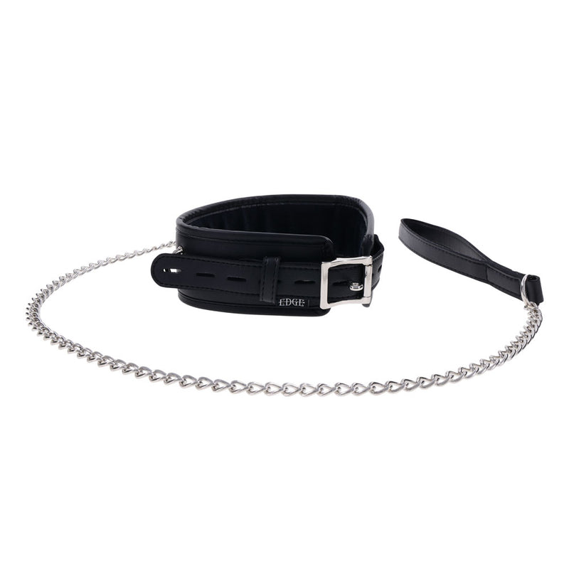 EDGE Collar & Leash - Black Neck Restraint with Heavy Duty Metal Leash