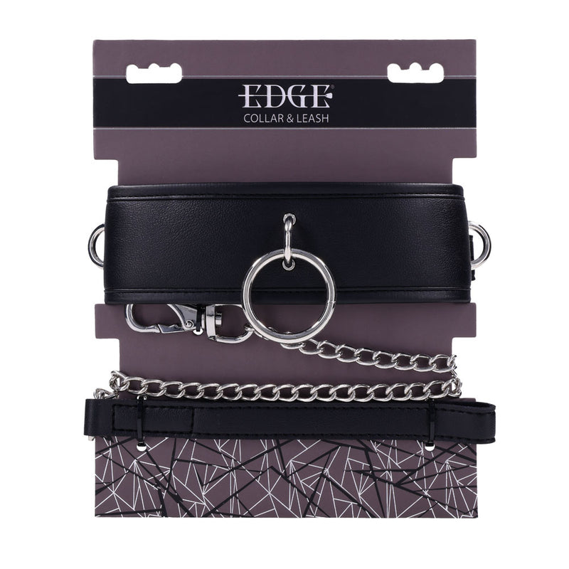 EDGE Collar & Leash - Black Neck Restraint with Heavy Duty Metal Leash